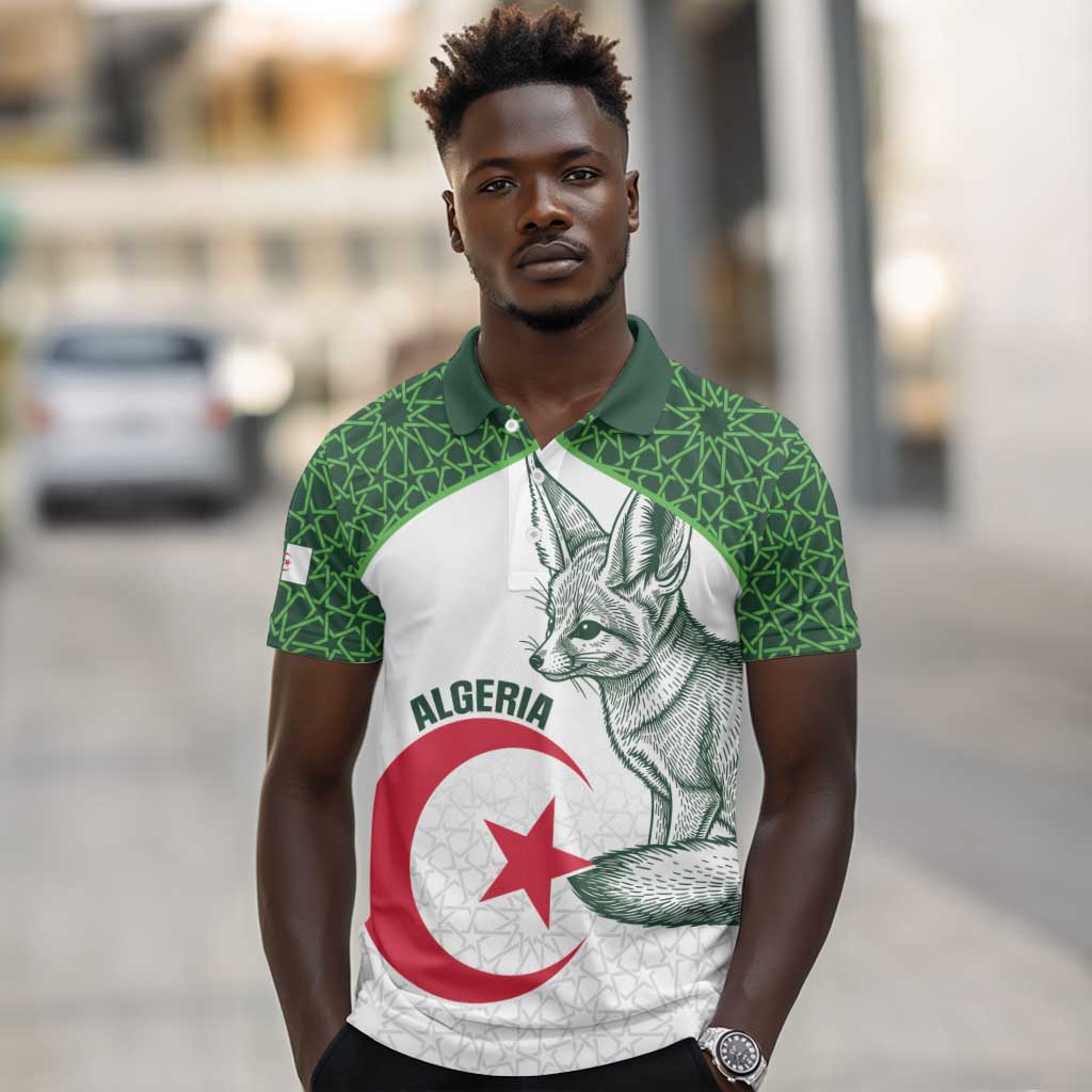 Custom Algeria Football Polo Shirt 2026 Go Greens Fennec With Islamic Pattern LT14