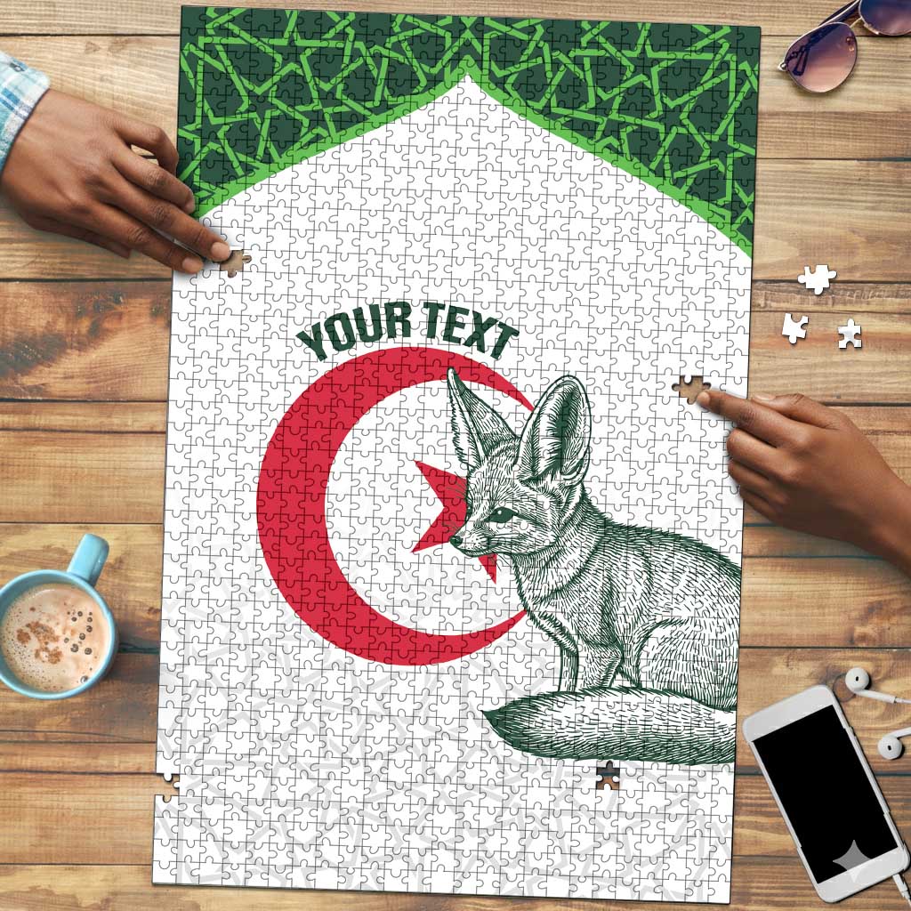 Custom Algeria Football Puzzle 2026 Go Greens Fennec With Islamic Pattern - Wonder Print Shop
