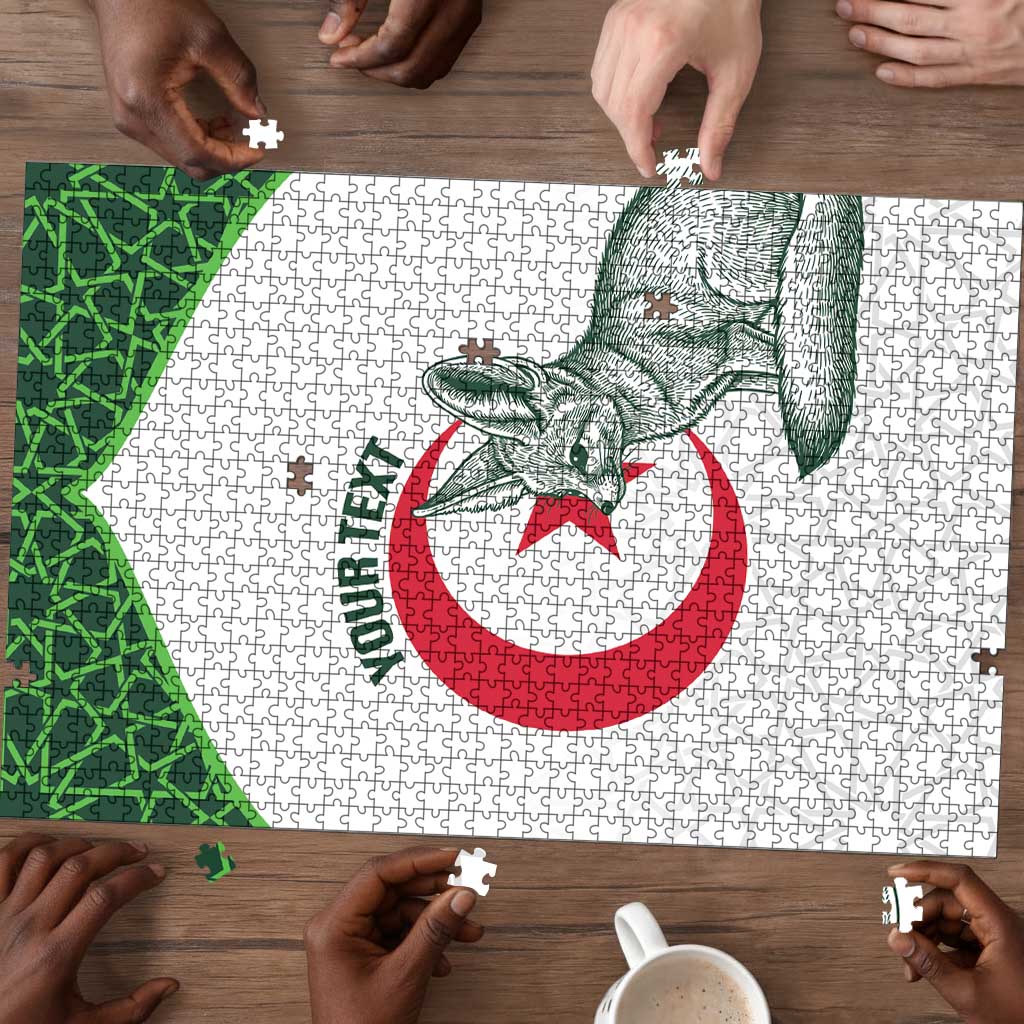 Custom Algeria Football Puzzle 2026 Go Greens Fennec With Islamic Pattern - Wonder Print Shop