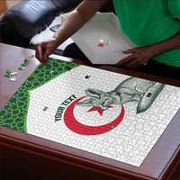 Custom Algeria Football Puzzle 2026 Go Greens Fennec With Islamic Pattern - Wonder Print Shop
