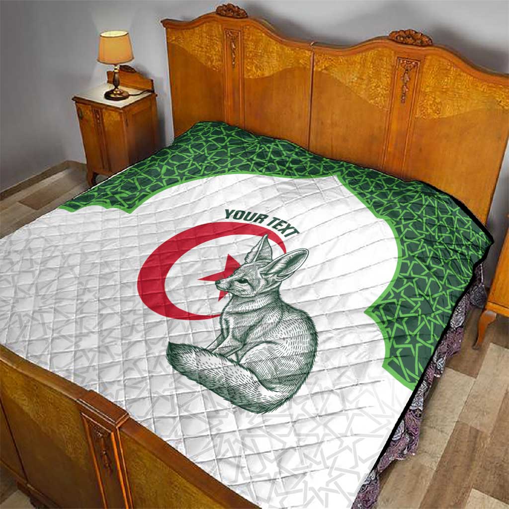 Custom Algeria Football Quilt 2026 Go Greens Fennec With Islamic Pattern - Wonder Print Shop