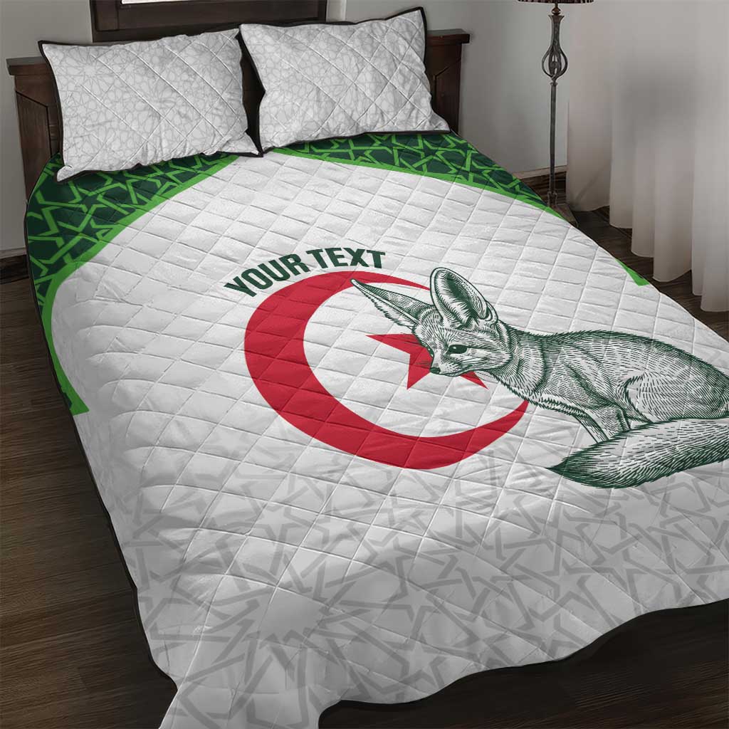 Custom Algeria Football Quilt Bed Set 2026 Go Greens Fennec With Islamic Pattern - Wonder Print Shop