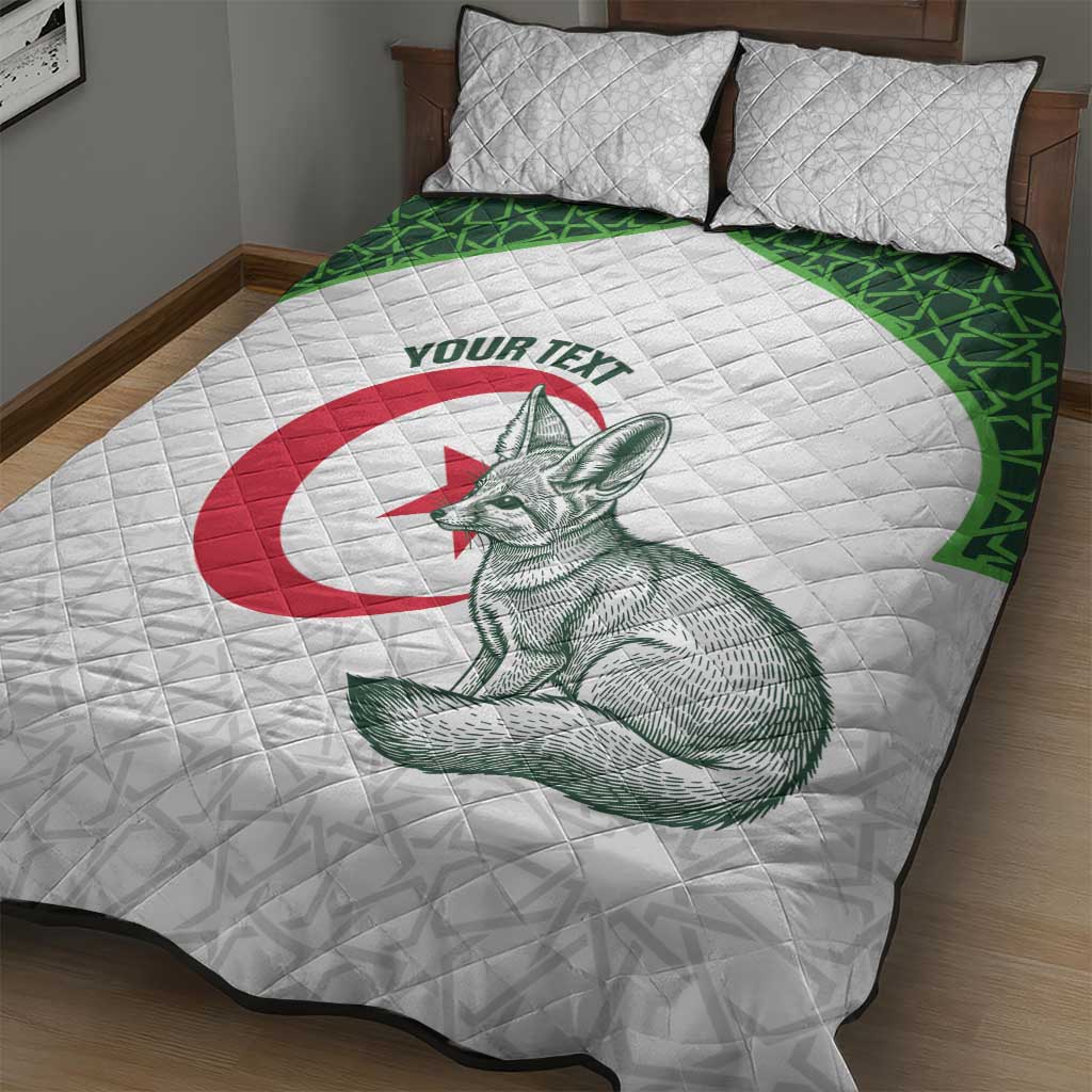 Custom Algeria Football Quilt Bed Set 2026 Go Greens Fennec With Islamic Pattern - Wonder Print Shop
