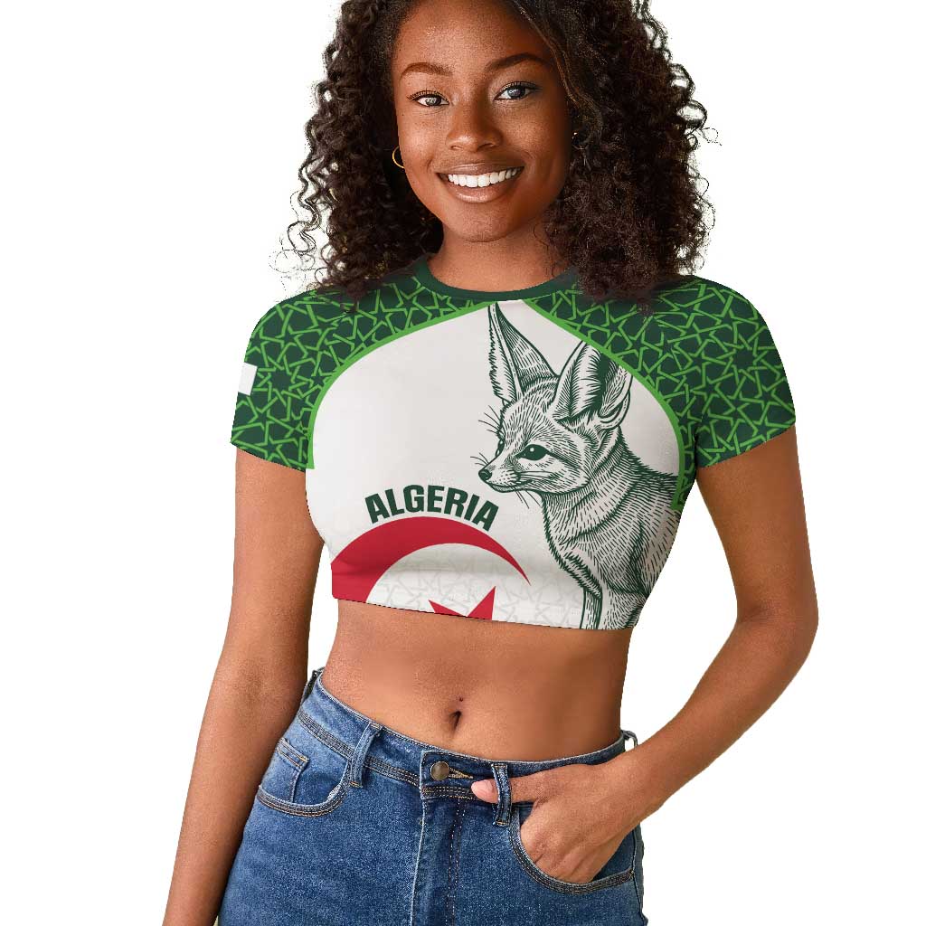 Custom Algeria Football Raglan Cropped T shirt 2026 Go Greens Fennec With Islamic Pattern LT14