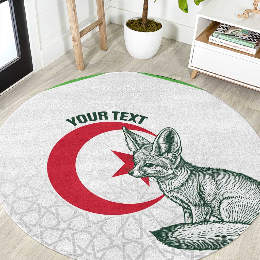 Custom Algeria Football Round Carpet 2026 Go Greens Fennec With Islamic Pattern - Wonder Print Shop