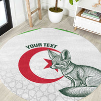 Custom Algeria Football Round Carpet 2026 Go Greens Fennec With Islamic Pattern - Wonder Print Shop
