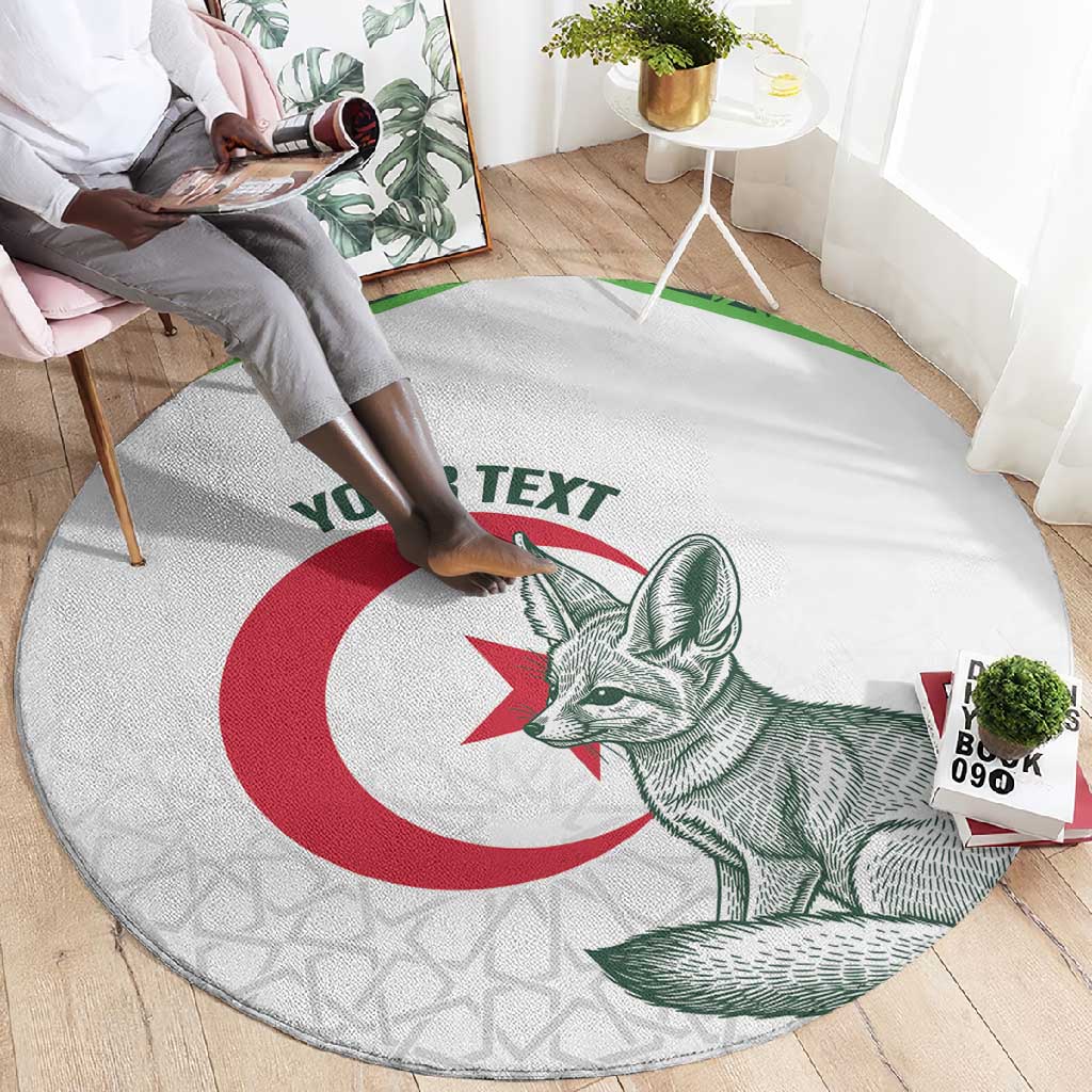 Custom Algeria Football Round Carpet 2026 Go Greens Fennec With Islamic Pattern - Wonder Print Shop