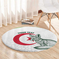 Custom Algeria Football Round Carpet 2026 Go Greens Fennec With Islamic Pattern - Wonder Print Shop