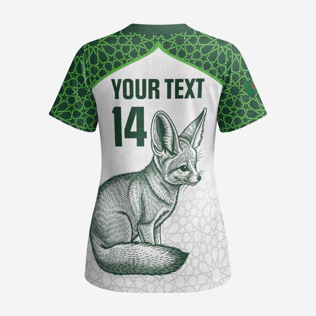 Custom Algeria Football Scrub Top 2026 Go Greens Fennec With Islamic Pattern - Wonder Print Shop