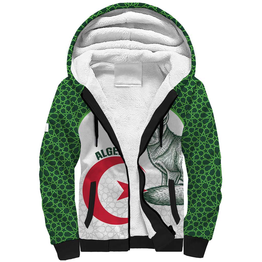 Custom Algeria Football Sherpa Hoodie 2026 Go Greens Fennec With Islamic Pattern - Wonder Print Shop