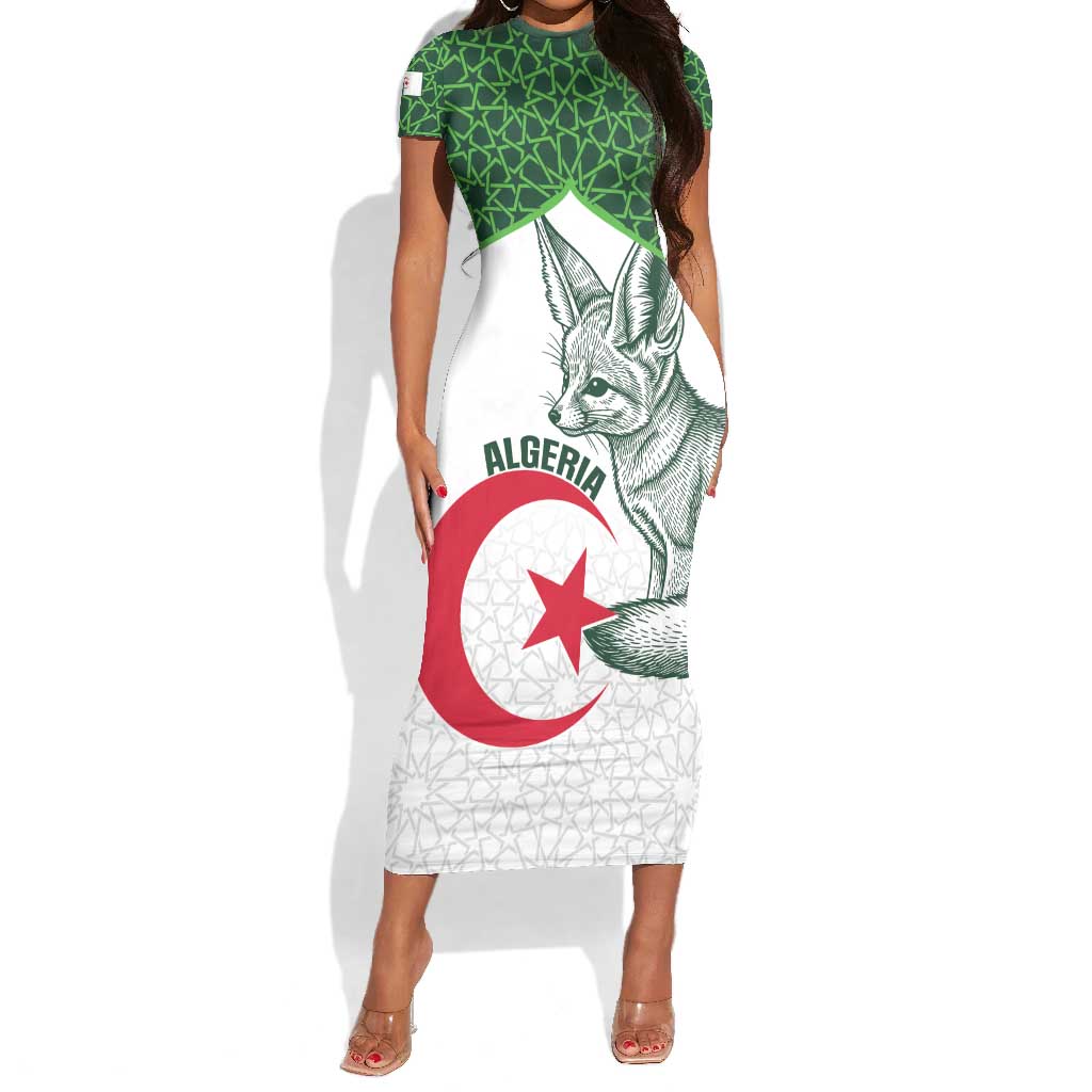 Custom Algeria Football Short Sleeve Bodycon Dress 2026 Go Greens Fennec With Islamic Pattern LT14