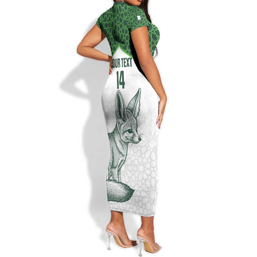 Custom Algeria Football Short Sleeve Bodycon Dress 2026 Go Greens Fennec With Islamic Pattern LT14