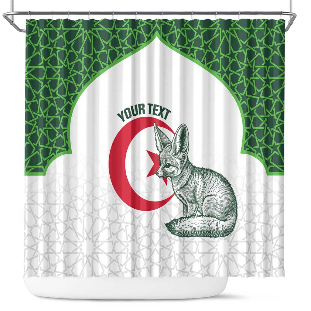 Custom Algeria Football Shower Curtain 2026 Go Greens Fennec With Islamic Pattern - Wonder Print Shop