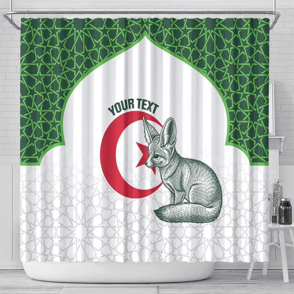 Custom Algeria Football Shower Curtain 2026 Go Greens Fennec With Islamic Pattern - Wonder Print Shop