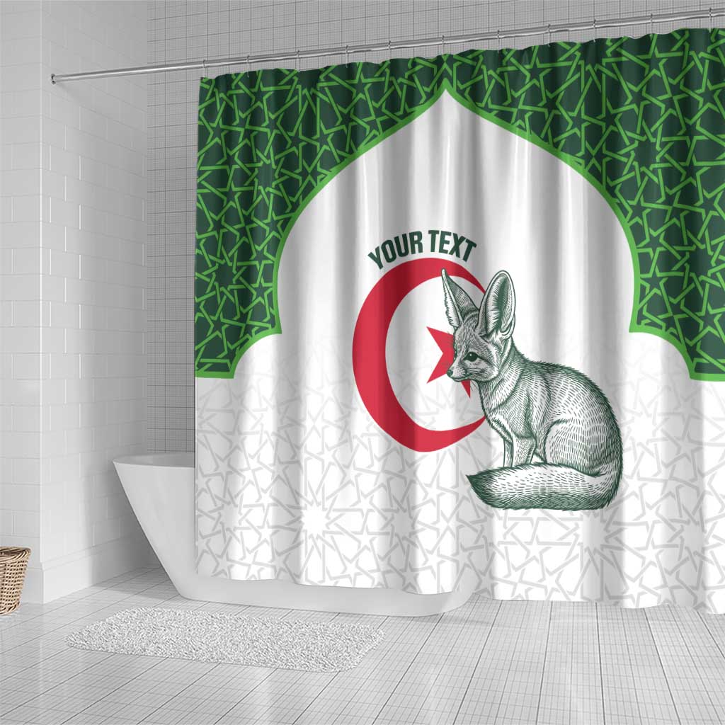 Custom Algeria Football Shower Curtain 2026 Go Greens Fennec With Islamic Pattern - Wonder Print Shop