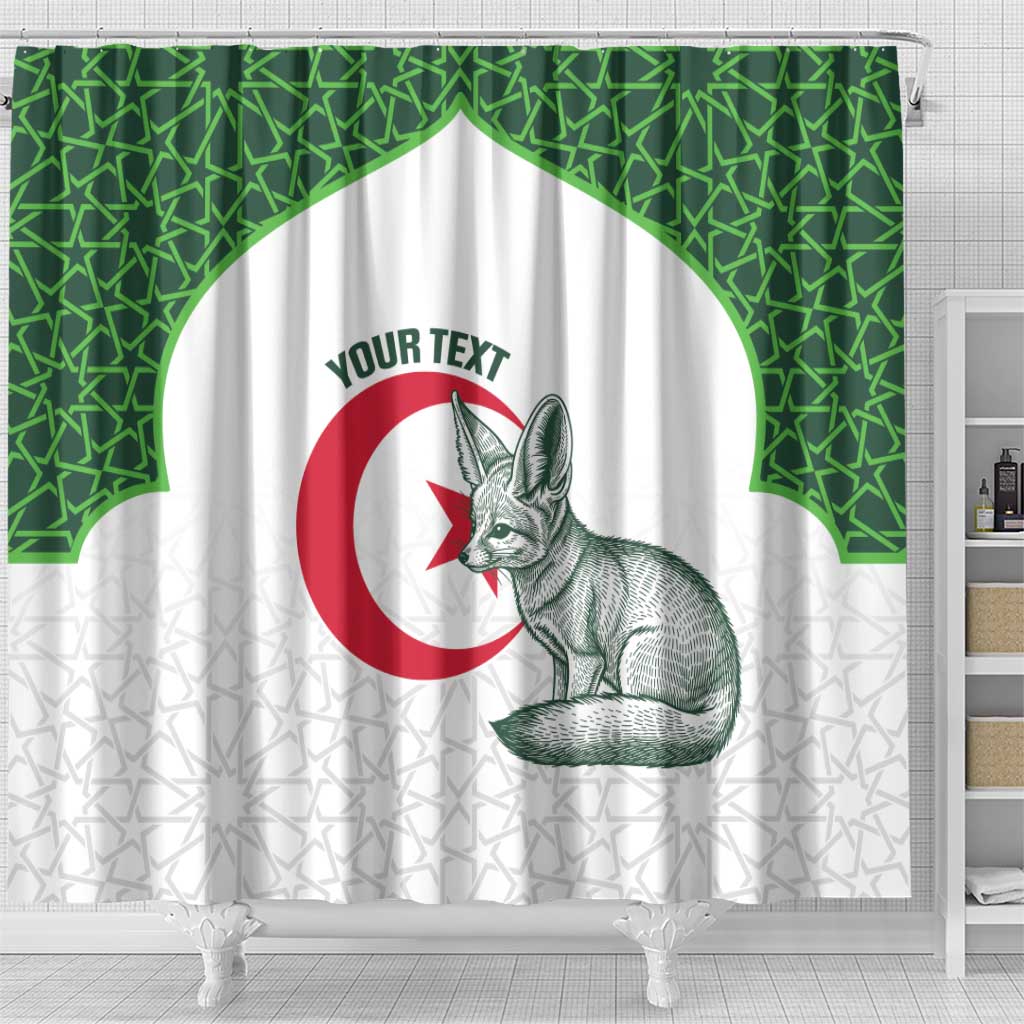 Custom Algeria Football Shower Curtain 2026 Go Greens Fennec With Islamic Pattern - Wonder Print Shop