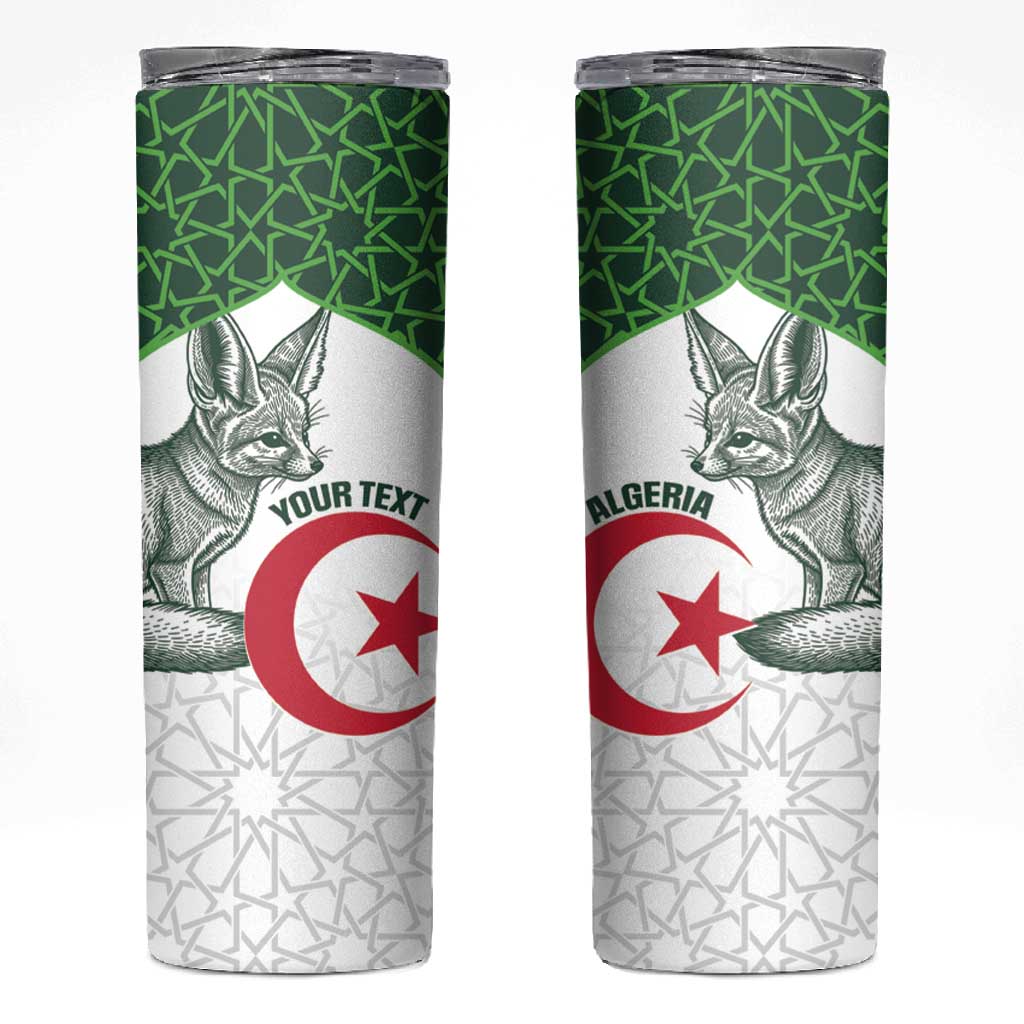 Custom Algeria Football Skinny Tumbler 2026 Go Greens Fennec With Islamic Pattern - Wonder Print Shop