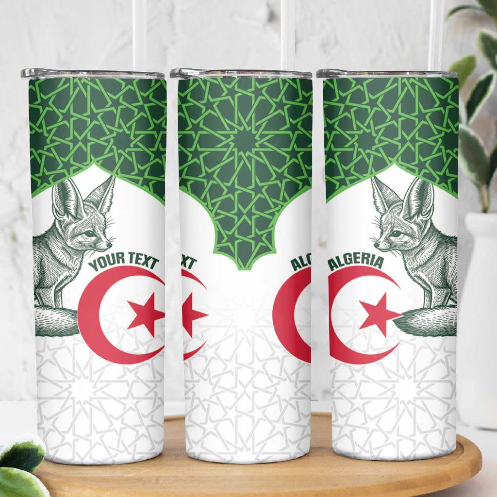 Custom Algeria Football Skinny Tumbler 2026 Go Greens Fennec With Islamic Pattern - Wonder Print Shop