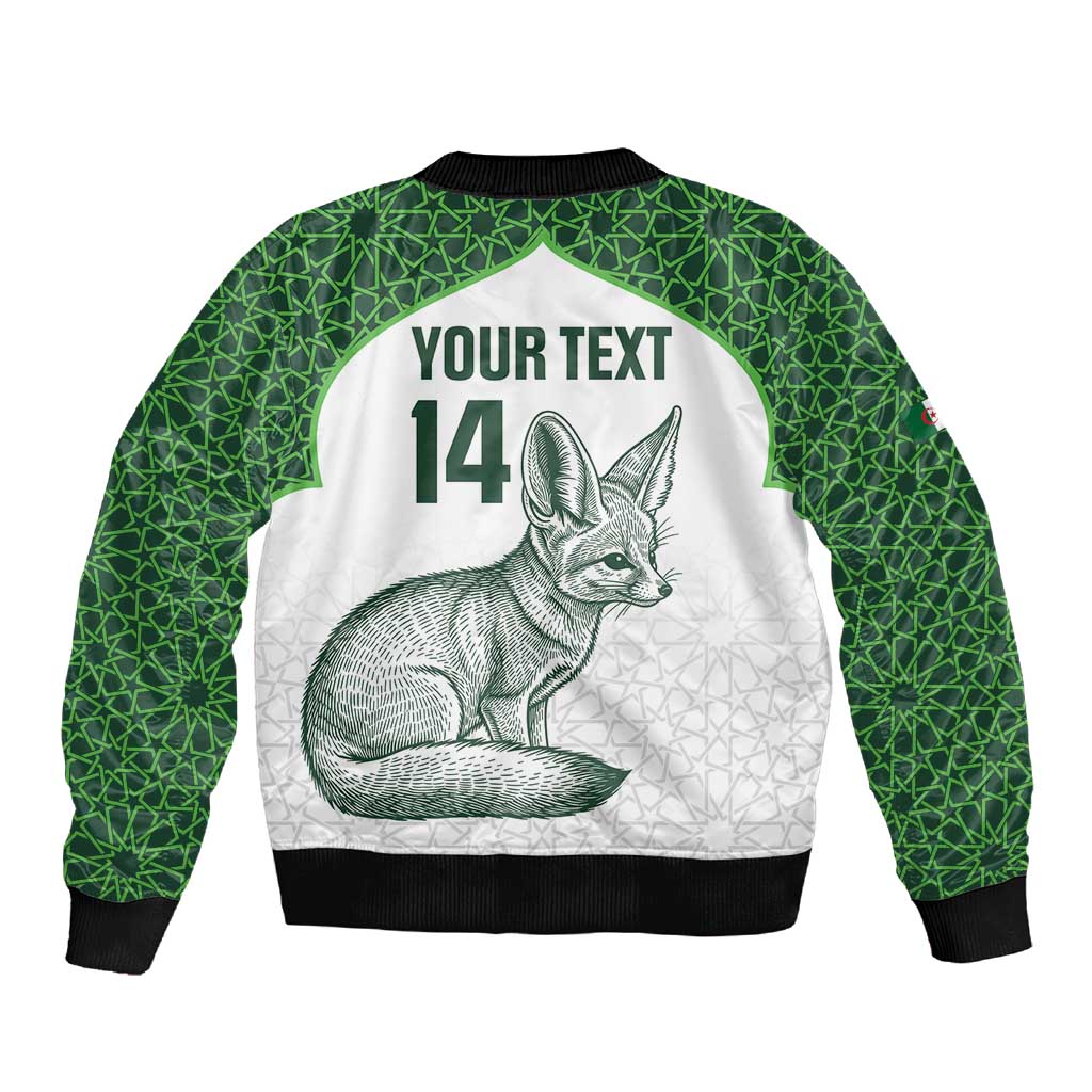 Custom Algeria Football Sleeve Zip Bomber Jacket 2026 Go Greens Fennec With Islamic Pattern - Wonder Print Shop