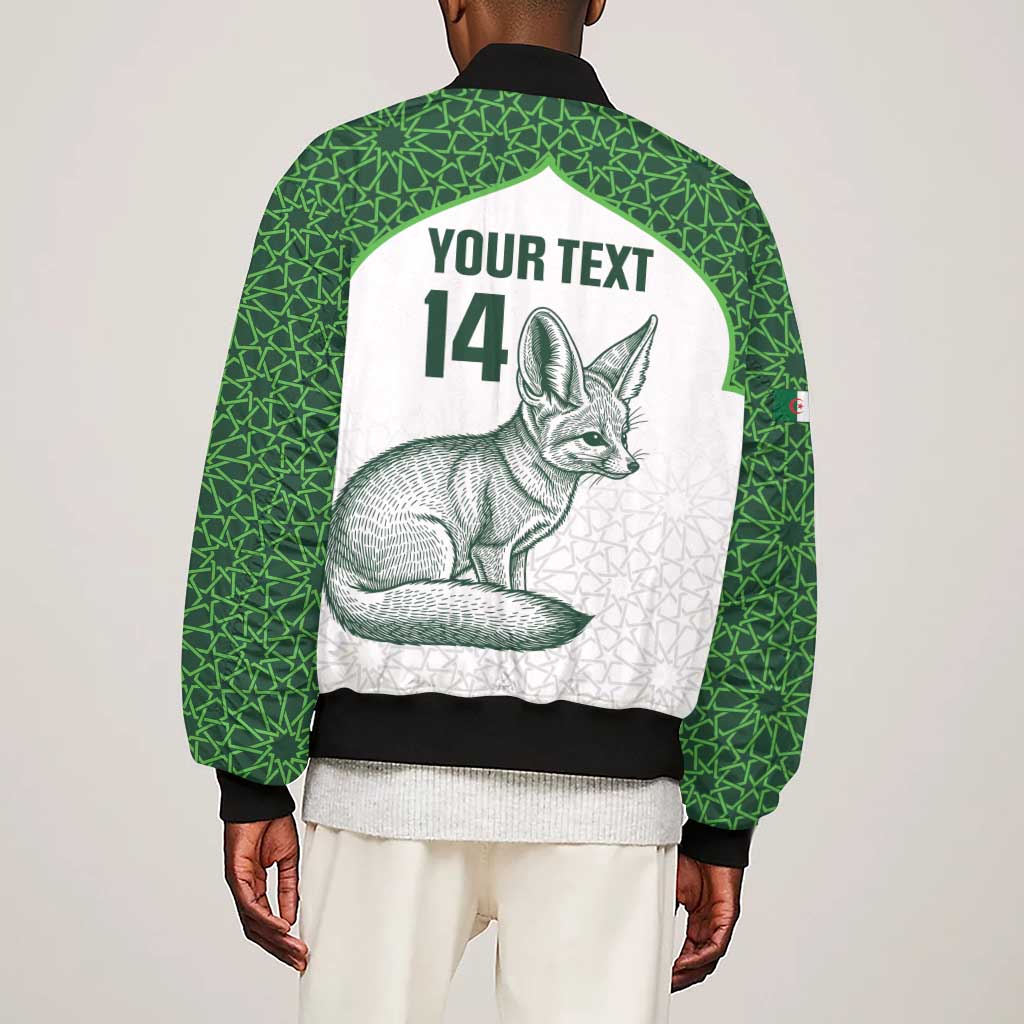 Custom Algeria Football Sleeve Zip Bomber Jacket 2026 Go Greens Fennec With Islamic Pattern - Wonder Print Shop