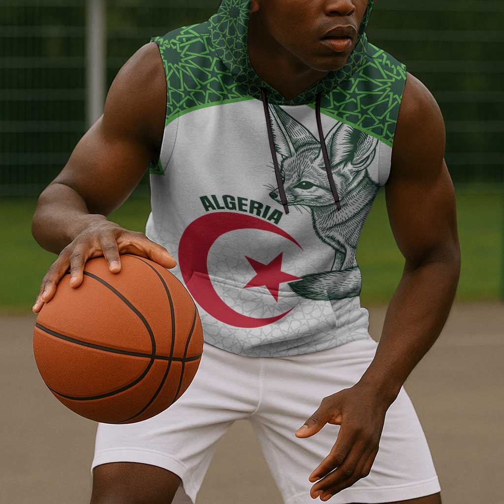 Custom Algeria Football Sleeveless Hoodie 2026 Go Greens Fennec With Islamic Pattern - Wonder Print Shop