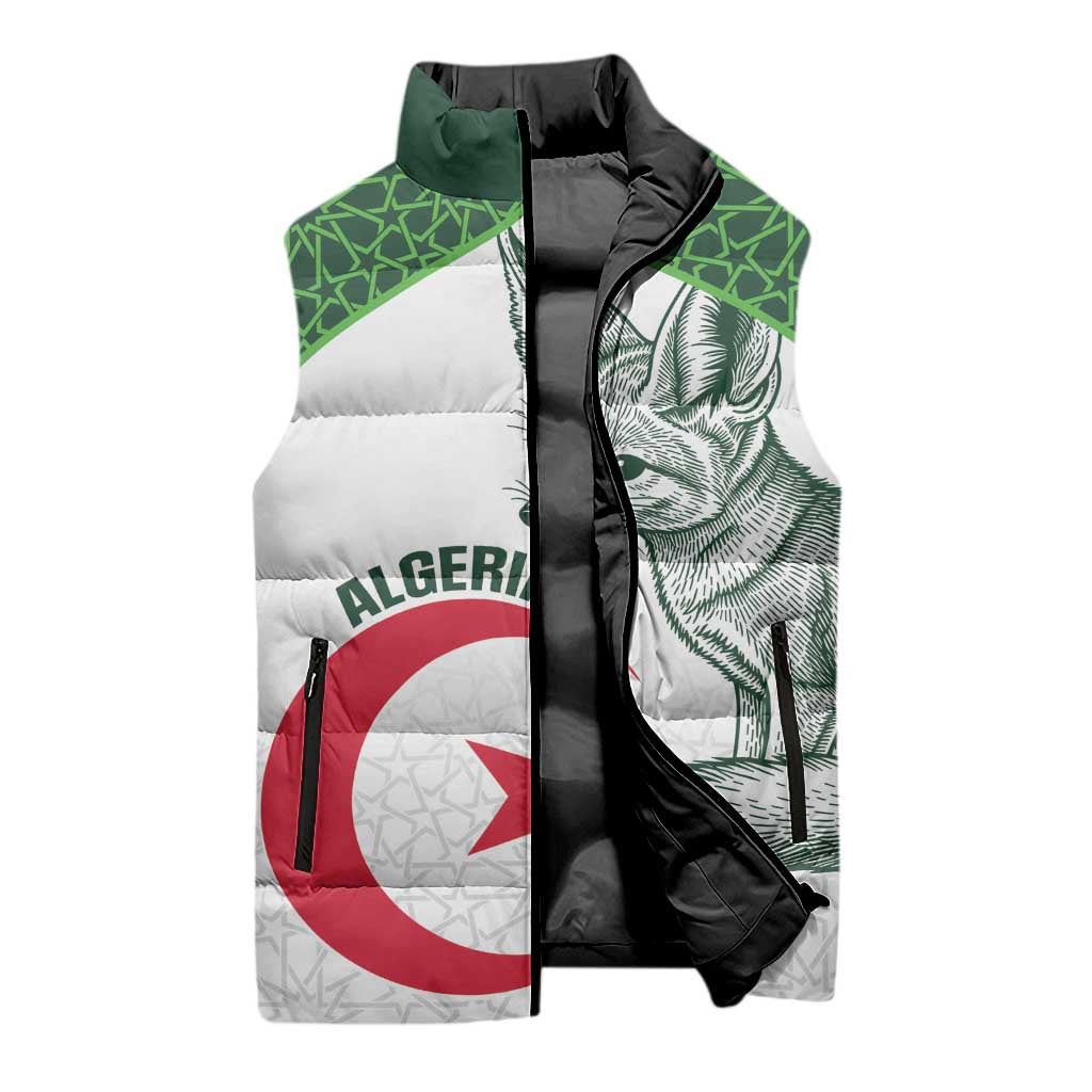 Custom Algeria Football Sleeveless Puffer Jacket 2026 Go Greens Fennec With Islamic Pattern - Wonder Print Shop
