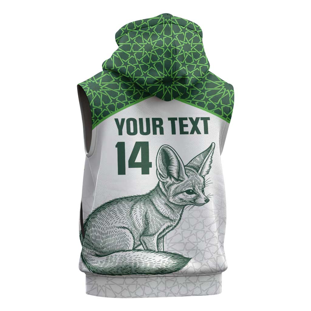 Custom Algeria Football Sleeveless Zip Hoodie 2026 Go Greens Fennec With Islamic Pattern - Wonder Print Shop
