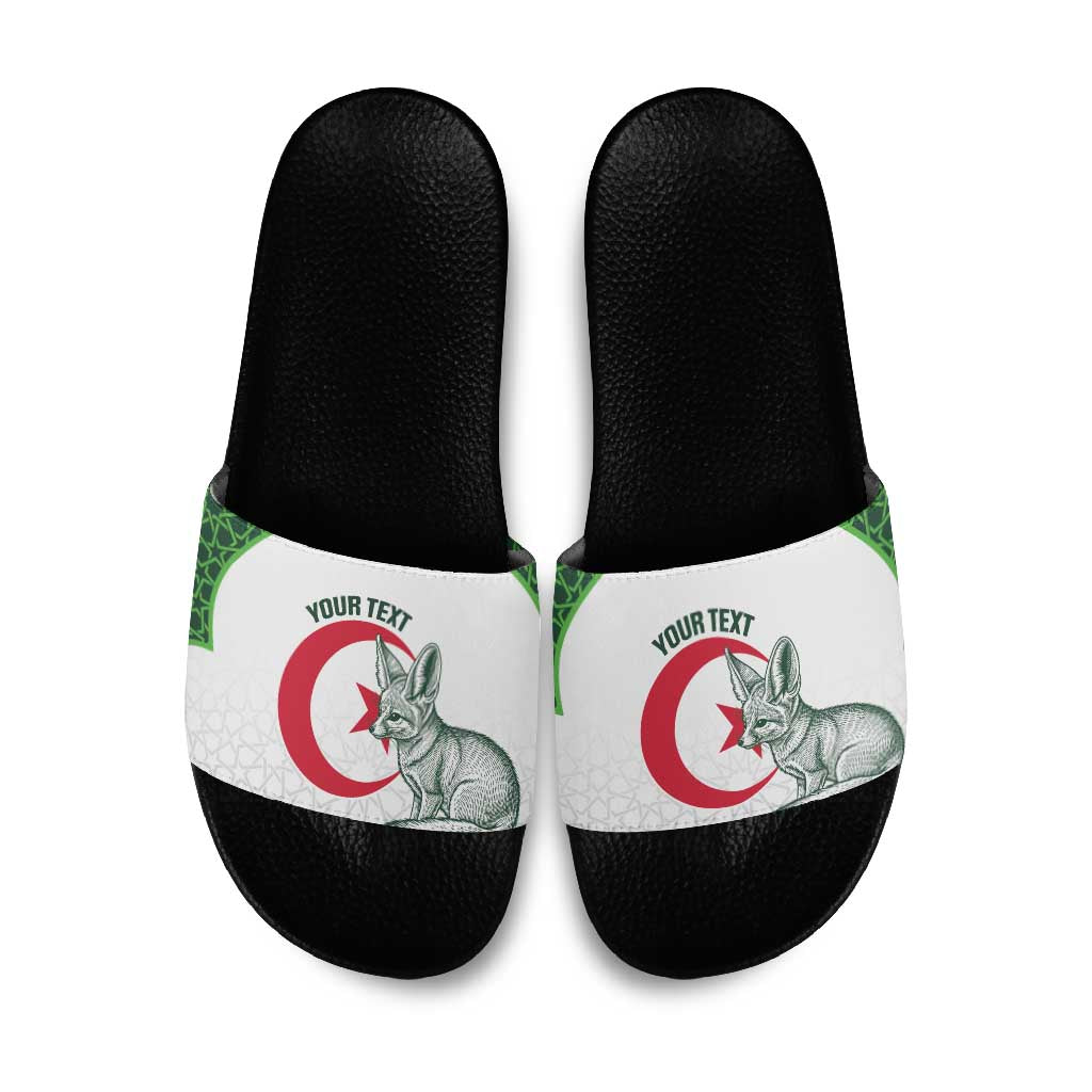 Custom Algeria Football Slide Sandals 2026 Go Greens Fennec With Islamic Pattern - Wonder Print Shop