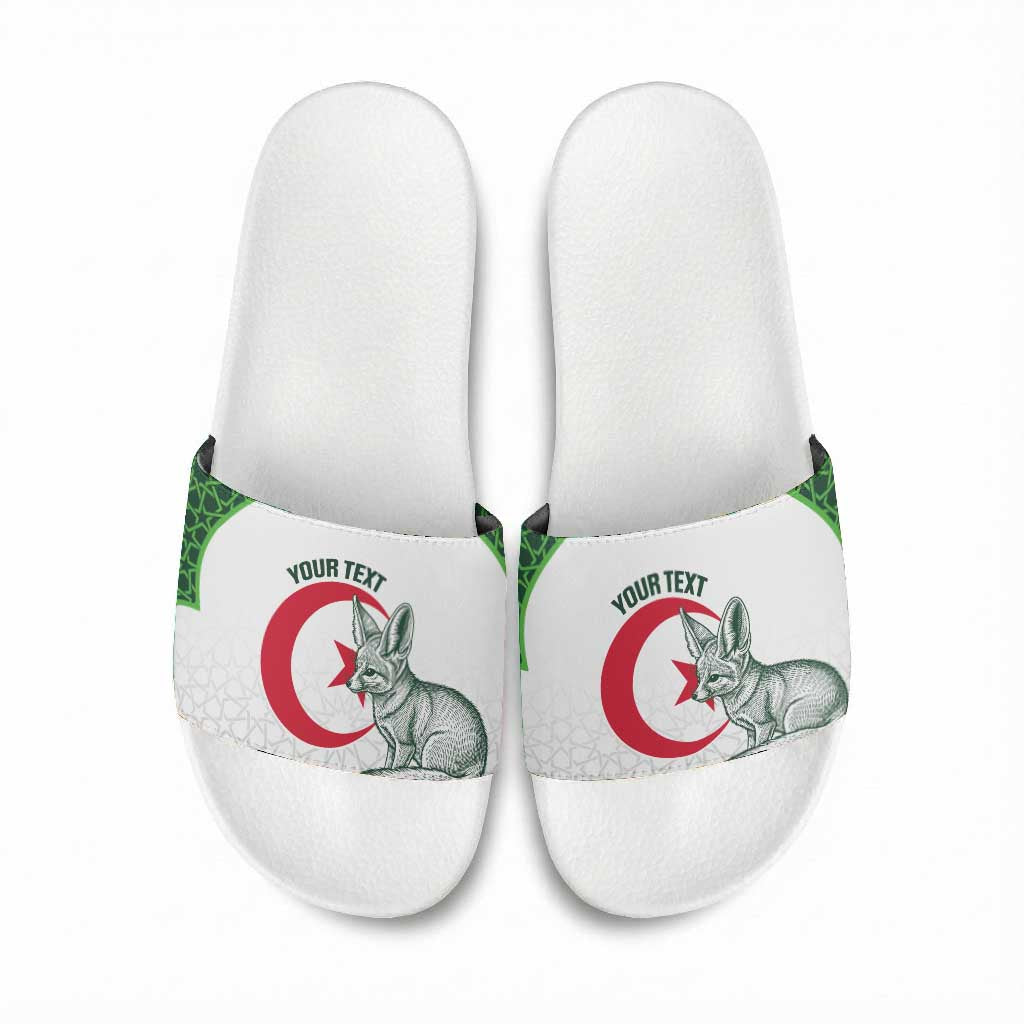 Custom Algeria Football Slide Sandals 2026 Go Greens Fennec With Islamic Pattern - Wonder Print Shop
