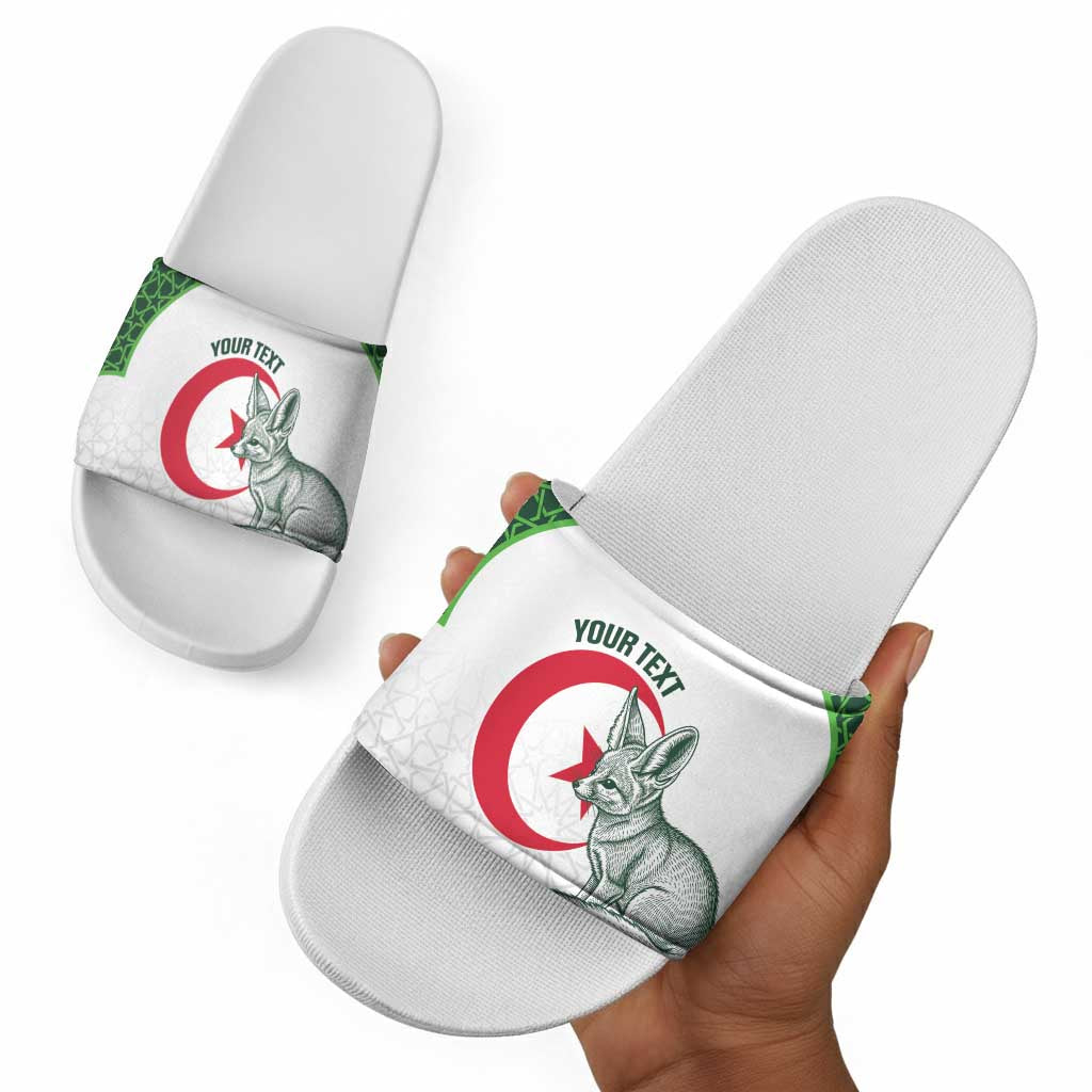 Custom Algeria Football Slide Sandals 2026 Go Greens Fennec With Islamic Pattern - Wonder Print Shop