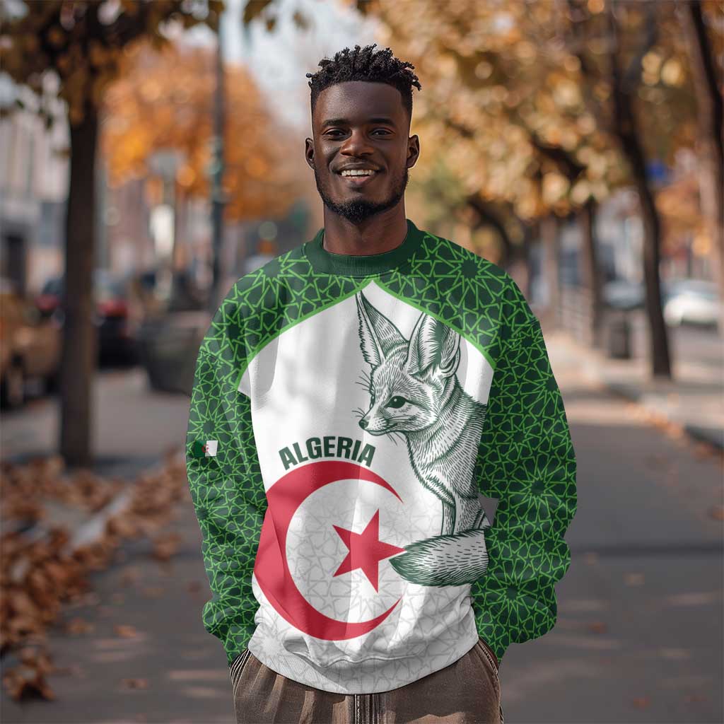 Custom Algeria Football Sweatshirt 2026 Go Greens Fennec With Islamic Pattern - Wonder Print Shop
