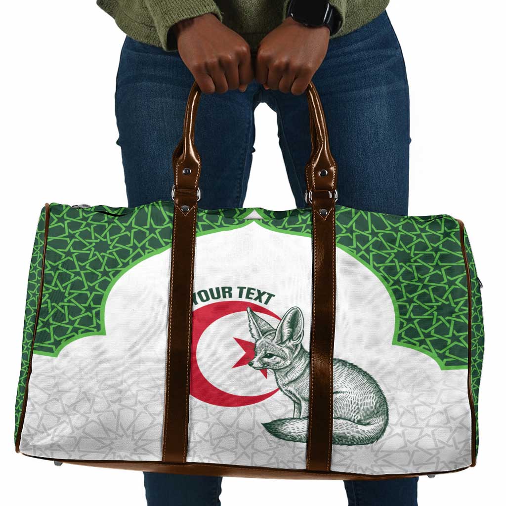 Custom Algeria Football Travel Bag 2026 Go Greens Fennec With Islamic Pattern - Wonder Print Shop