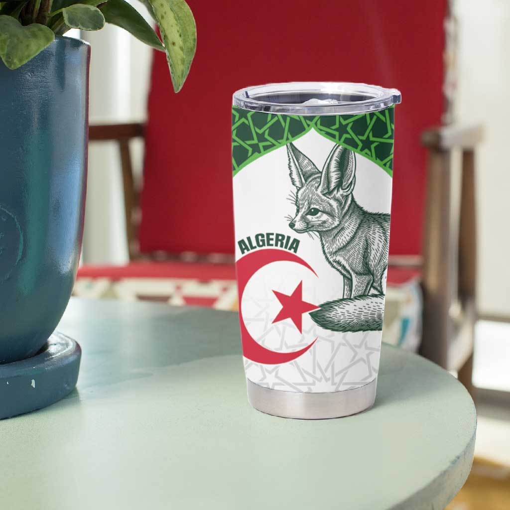 Custom Algeria Football Tumbler Cup 2026 Go Greens Fennec With Islamic Pattern - Wonder Print Shop