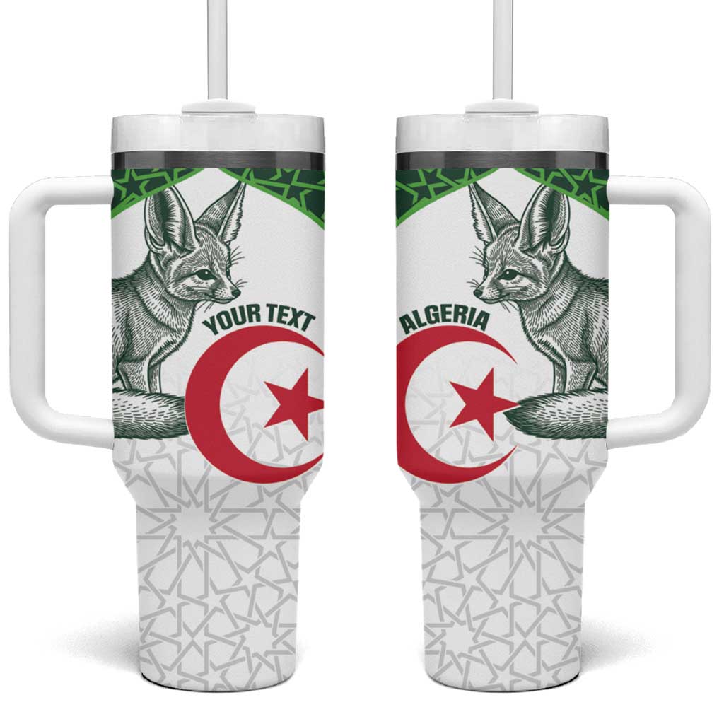Custom Algeria Football Tumbler With Handle 2026 Go Greens Fennec With Islamic Pattern - Wonder Print Shop