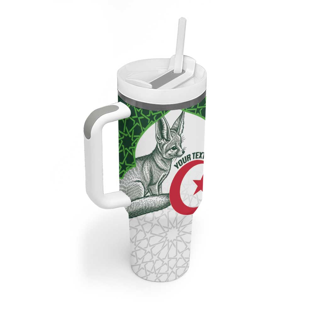 Custom Algeria Football Tumbler With Handle 2026 Go Greens Fennec With Islamic Pattern - Wonder Print Shop