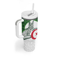 Custom Algeria Football Tumbler With Handle 2026 Go Greens Fennec With Islamic Pattern - Wonder Print Shop