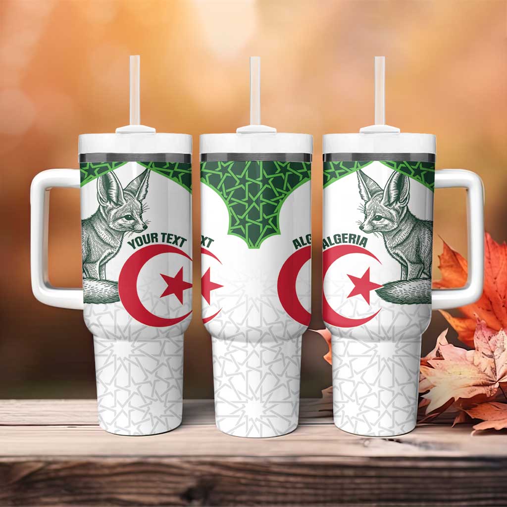 Custom Algeria Football Tumbler With Handle 2026 Go Greens Fennec With Islamic Pattern - Wonder Print Shop