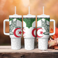 Custom Algeria Football Tumbler With Handle 2026 Go Greens Fennec With Islamic Pattern - Wonder Print Shop