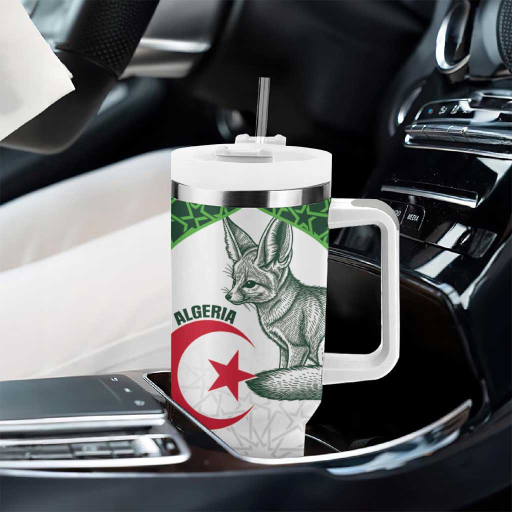 Custom Algeria Football Tumbler With Handle 2026 Go Greens Fennec With Islamic Pattern - Wonder Print Shop