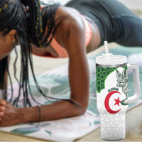 Custom Algeria Football Tumbler With Handle 2026 Go Greens Fennec With Islamic Pattern - Wonder Print Shop