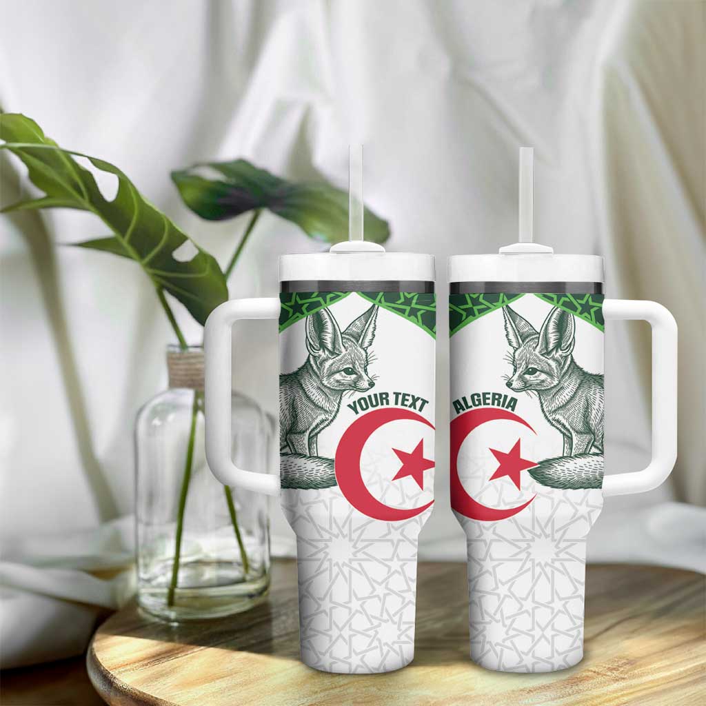 Custom Algeria Football Tumbler With Handle 2026 Go Greens Fennec With Islamic Pattern - Wonder Print Shop