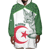 Custom Algeria Football Wearable Blanket Hoodie 2026 Go Greens Fennec With Islamic Pattern - Wonder Print Shop