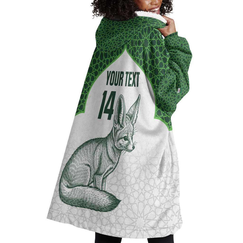 Custom Algeria Football Wearable Blanket Hoodie 2026 Go Greens Fennec With Islamic Pattern - Wonder Print Shop