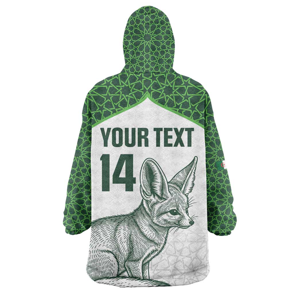 Custom Algeria Football Wearable Blanket Hoodie 2026 Go Greens Fennec With Islamic Pattern - Wonder Print Shop