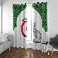 Custom Algeria Football Window Curtain 2026 Go Greens Fennec With Islamic Pattern - Wonder Print Shop