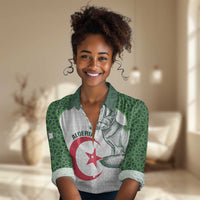 Custom Algeria Football Women Casual Shirt 2026 Go Greens Fennec With Islamic Pattern - Wonder Print Shop