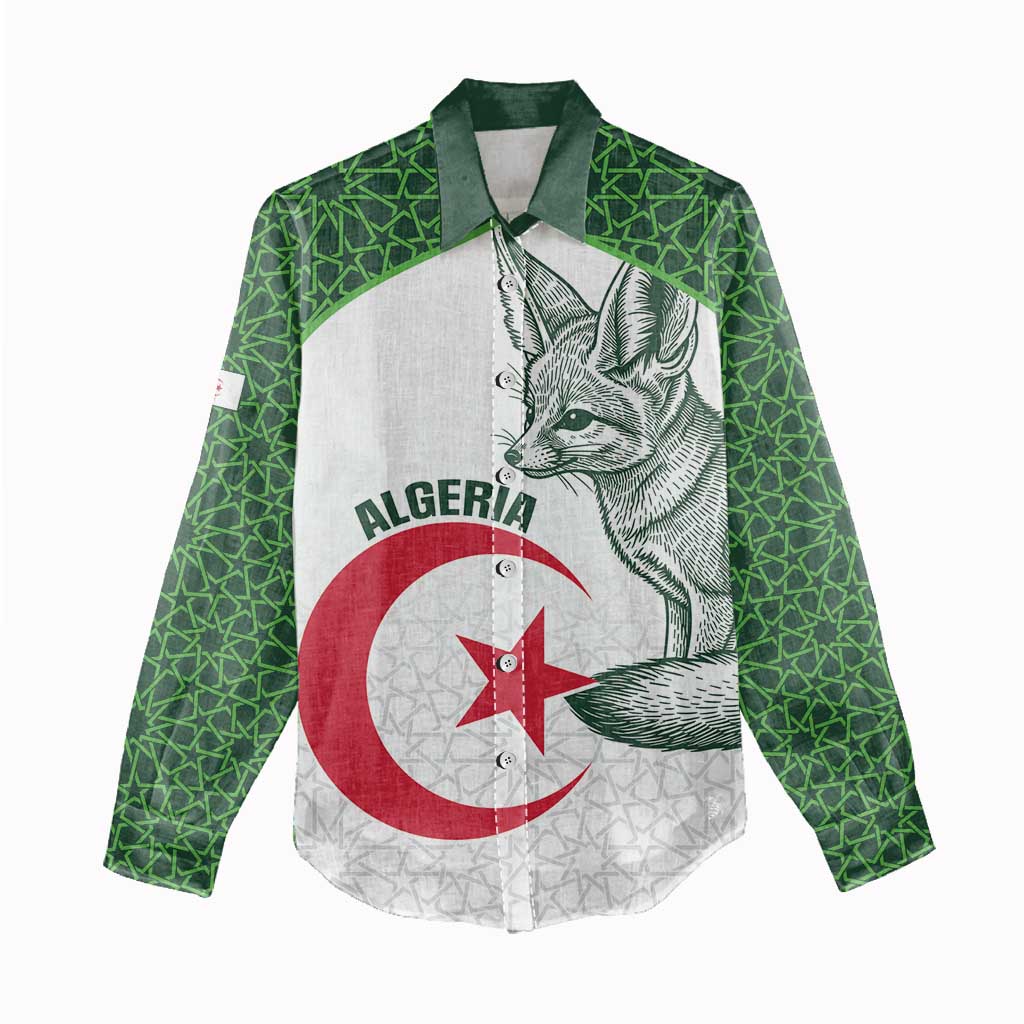 Custom Algeria Football Women Casual Shirt 2026 Go Greens Fennec With Islamic Pattern - Wonder Print Shop