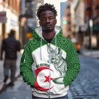 Custom Algeria Football Zip Hoodie 2026 Go Greens Fennec With Islamic Pattern - Wonder Print Shop