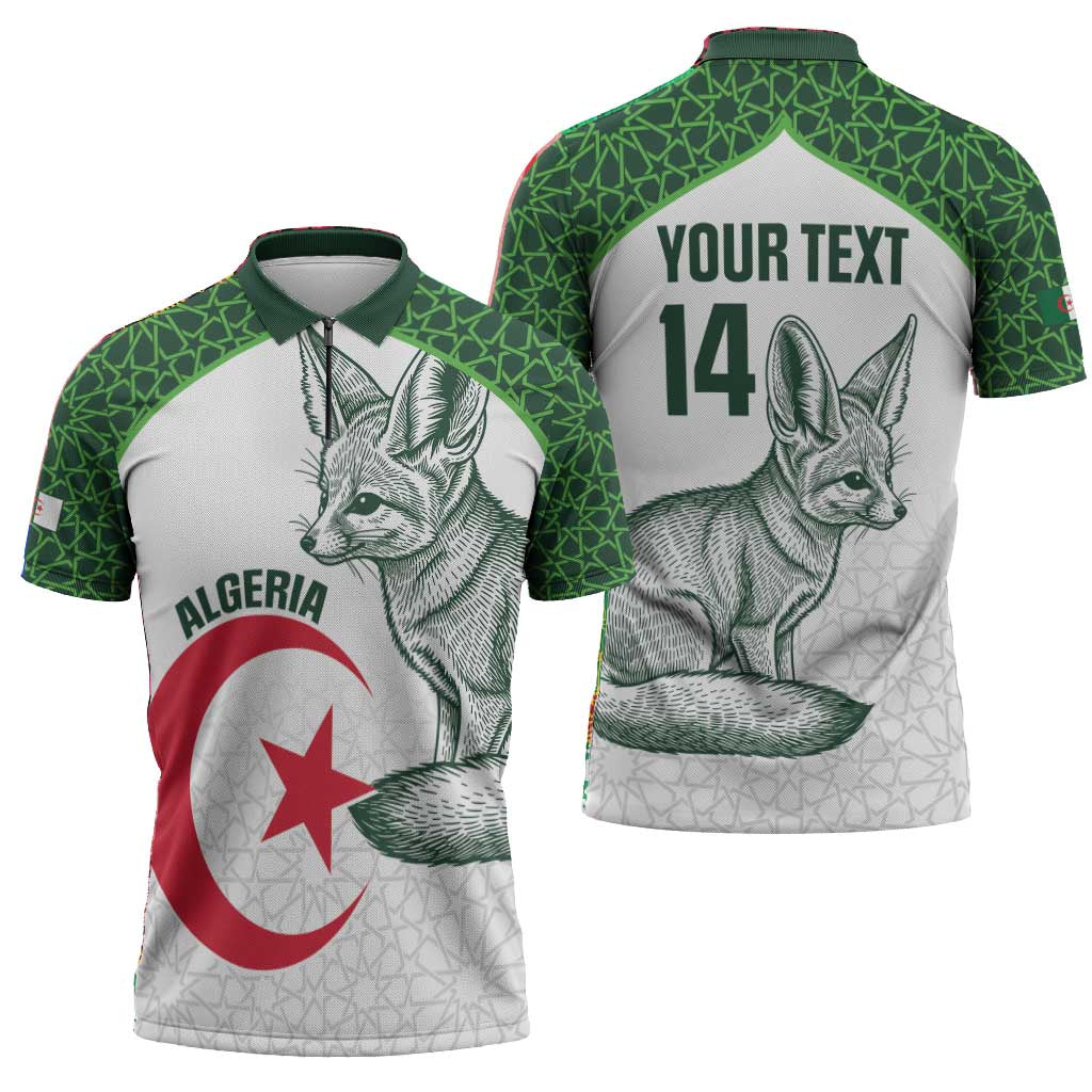 Custom Algeria Football Zipper Polo Shirt 2026 Go Greens Fennec With Islamic Pattern - Wonder Print Shop