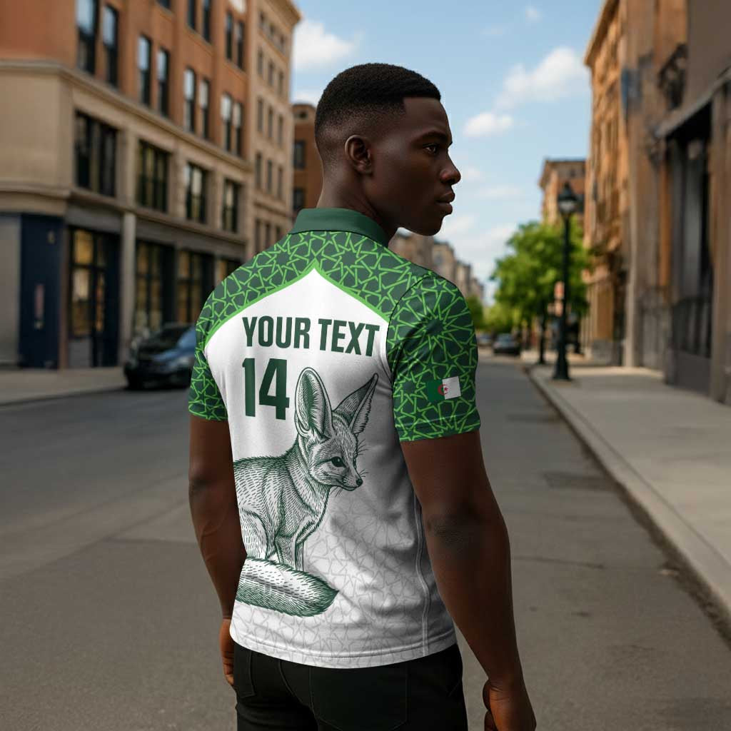 Custom Algeria Football Zipper Polo Shirt 2026 Go Greens Fennec With Islamic Pattern - Wonder Print Shop